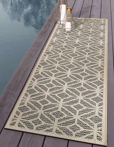 Rugshop Blue Contemporary Geometric Indoor/Outdoor Area Rug — Hose Washable for Hallway, Entryway and Kitchen, 2'3" x 8' - size: 2'3" x 8' (Rectangular)