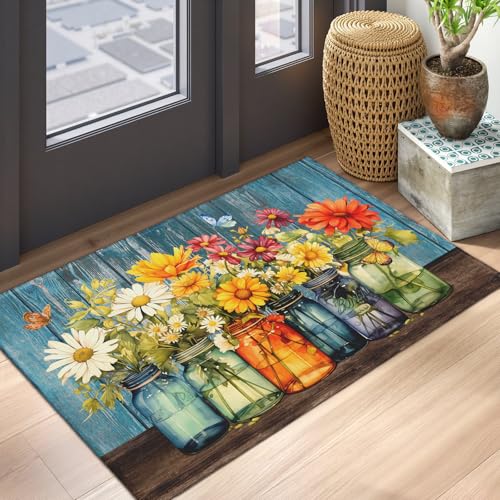 Daisy Entryway Area Rug Easter Spring Summer Vintage Flower Vases Door Mat 2x3 Rustic Floral Non-Slip Low Pile Front Doormat Washable Throw Rug for Living Room Bedroom Bathroom Kitchen - color: Daisy Vases