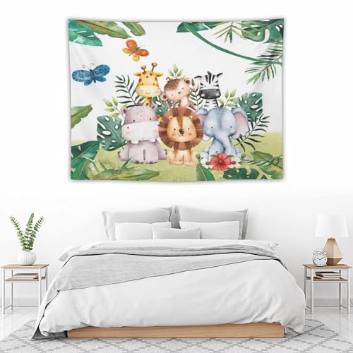 Kurtect Jungle Safari Tapestry,for Kids Boys Girls Watercolor Cartoon Forest Animals Tropical Leaf Tapestries for Party Beach Picnic Blankets Tablecloths Living Room Wall Deocr, 30x40 in - color: style-3, size: 40"L x 30"W