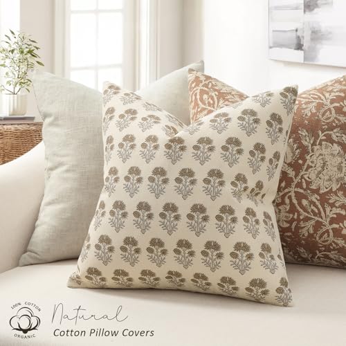 Farmhouse Floral Pillow Covers 24x24 Set of 2, Country Botanical Throw Pillow Cover for Sofa Couch Bed Living Room, Rustic Vintage Flower Cushion Covers Cottage Home Décor,Vintage Walnut - color: Vintage Walnut, size: 24" x 24" (Pack of 2)
