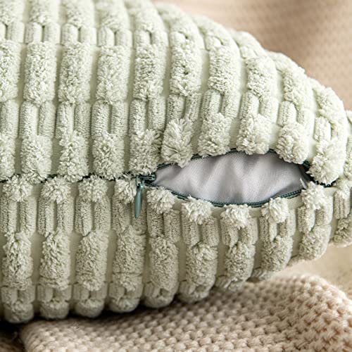MIULEE Pack of 2 Spring Corduroy Decorative Throw Pillow Covers 16x16 Inch Soft Boho Striped Pillow Covers Modern Farmhouse Home Decor for Summer Sofa Living Room Couch Bed Light Green - color: Light Green, size: 16" x 16" (Pack of 2)