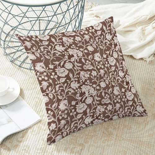Brown Floral Throw Pillow Covers 18x18 Set of 2, Flower Print Linen Decorative Pillow Covers Neutral Vintage Decoration Outdoor Cushion Cover Floral Pillowcase for Sofa Couch Farmhouse Room - color: Print Brown, size: 18" x 18" (Pack of 2)
