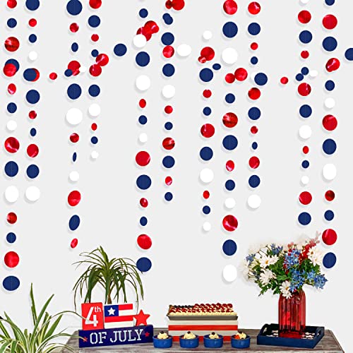 46 Ft Navy Blue Red White Circle Dots Garlands Royal Blue Red Hanging Paper Polka Dots Streamer for 4th of July American Independence Day USA National Day Patriotic Veterans Party Decorations Supplies - color: Blue Red