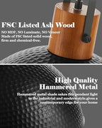 ELYONA 16 Inch Ash Wood Hammered Pendant Light Fixtures, Large Metal Dome Ceiling Hanging Lamp, Industrial Chandelier for Kitchen Island, Bar, Farmhouse, Dining Table, Hallway, Modern Black - color: Black - 1 Pack