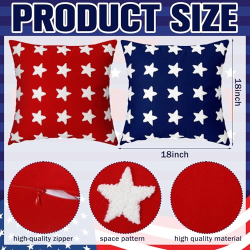Fourluoo 4 Pcs 4th of July Throw Pillow Covers 18x18 Inch Patriotic Soft Plush Faux Fur Jacquard Cushion Pillow Case Freedom America Red White and Blue Pillowcase for Cushion Case Sofa Couch Decor - style: Patriotic