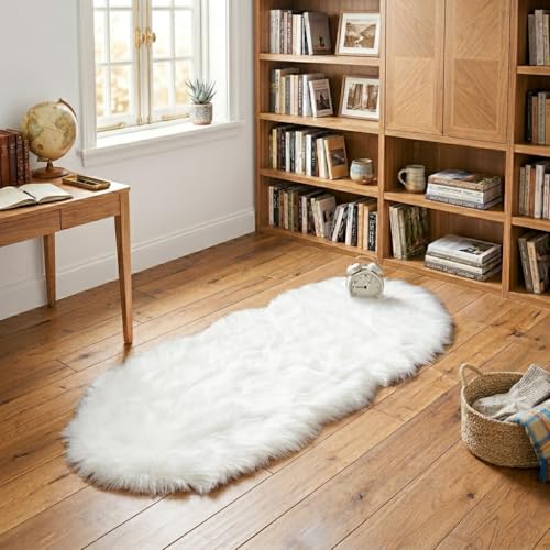 ORINOVA White Faux Sheepskin Fuzzy Fur Rugs for Bedroom Small Machine Washable Fluffy Area Rugs for Living Room 2x4 Shag Nursery Rug - color: White, size: 2' x 4' (Sheepskin Fur)