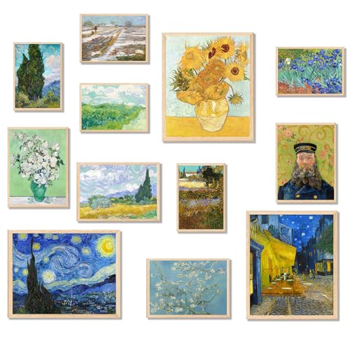 KBKBART Vintage Eclectic Wall Art Prints Set of 12, Abstract Eclectic Wall Decor Van Gogh Maximalist Famous Artist Painting Pictures, Trendy Maximalism Poster for Aesthetic, Unframed - color: Van Gogh Prints