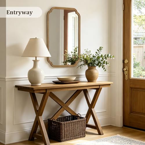 WallBeyond 24" x 36" Rounded Corner Arch Wall Mirror with Wood Frame for Entryway, Living Room or Bedroom Home Decor - Light Woodgrain 24" x 36" Natural Color - color: Natural a, size: 36"L x 24"W