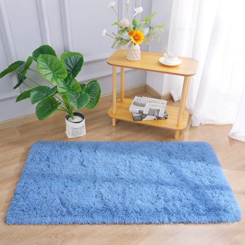 Chicrug Soft Runner Rug for Bedroom Living Room Plush Fluffy Rug 2x4 Feet, Shag Furry Runner Rug Carpet Non Shedding for Nursery Children Kids Girls Room Home Decorative, Cobalt Blue - color: Cobalt Blue, size: 2' x 4' (Runner)