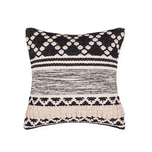 · REDEARTH · Handmade Boho Throw Pillow Covers - Bohemian Farmhouse Style - Accent Woven Indoor and Covered Patio Pillow Cushion Cases for Couch, Bed, Sofa – Set of 2-18"x18" - Mosaic Trellis Black - color: Mosaic Trellis Black, size: 18" x 18" (Pack of 2