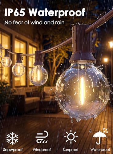 SUNSGNE 25FT Brown Outdoor String Lights, Shatterproof LED Globe String Lights with G40 Bulbs, Waterproof Connectable Hanging Light for Backyard Patio Porch Balcony Party Decor, E12 Base - color: Warm White-Brown, size: 25FT