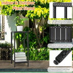 Outdoor Plant Stand 2 Tier Shelf for Patio Flower Pot Planter Stand Holder with Wicker Poly Lumber Shelves 31" Tall Corner Plant Display Rack with Adjustable Feet Heavy Duty for Balcony Porch Black