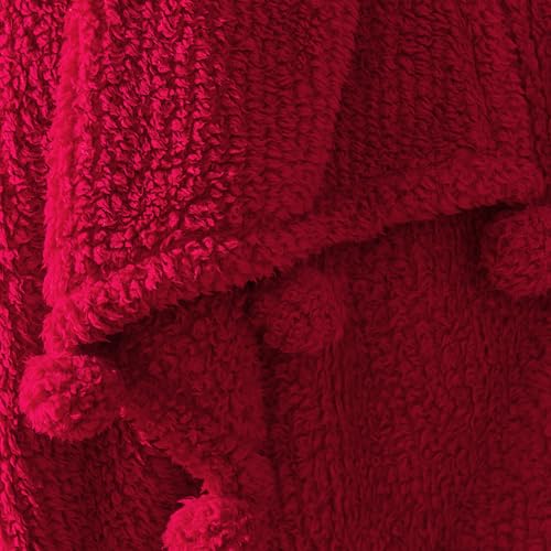 HORIMOTE HOME Ultra Soft Sherpa Throw Blanket with Pompom Fringe, Lightweight Plush Boho Throw Blanket for Couch, Sofa, Bedroom,Travel, Christmas Decor, Warm Blanket for Winter, 50"x60", Red - color: Red With Fringe, size: Throw-50'' x 60''