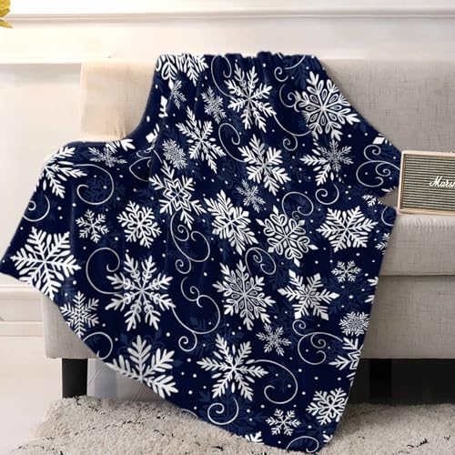 Christmas Throw Blankets, White Navy Snowflakes Pattern Soft Fleece Blanket Decorative for Home Sofa Couch Chair Living Bedroom,40x50 Inches, Winter - color: Christmas-hzf06262, size: 40x50 Inch
