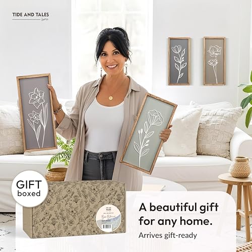 3D Wooden Floral Bathroom Wall Decor (Set of 4) Lightweight, Ready-to-Hang Framed Wall Art For Living Room, Bedroom, or Office - Premium Boho Botanical Farmhouse Decorations - Gift-Boxed - color: Naturals, size: 7" x 16"