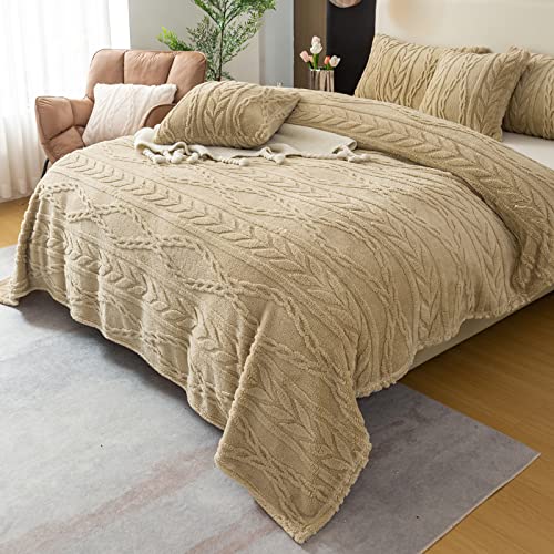 YUSOKI Sherpa Twin XL Blanket-3D Stylish Design Super Soft Fuzzy Cozy Warm Blanket Thick Plush Fluffy Furry Blankets for Teen Girls Women Couch Bed Sofa Chair Men Boys Gift(Tan,65"x90") - color: Tan-(without Pillows), size: Twin XL (65" x 90")