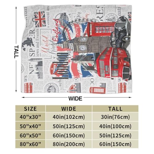 British Throw Blanket, Vintage Newspaper Print England Buildings London Culture Element Retro Warm Cozy Flannel Soft Blanket for Couch Chair Sofa Bed Bedroom Living Room Car for All Season 30"x 40" - color: Country01, size: 30X40 inch