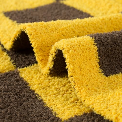 Carriediosa Checkered Throw Blanket 50" X 60", 400GSM Ultra Soft Microfiber Fuzzy Fluffy Reversible Cute Preppy Knitted Blankets Cozy Plush Fall Throws for Couch, Bed, Sofa, Yellow and Brown - color: Check - Yellow and Brown, size: 50" X 60"