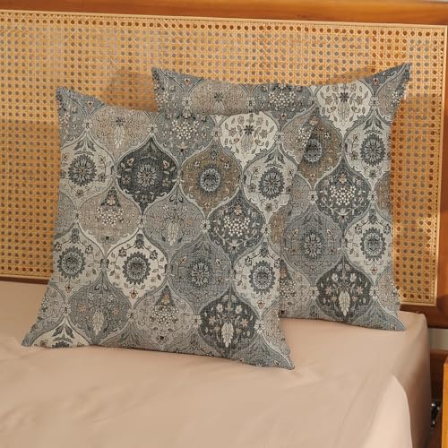 Black Grey Boho Pillow Covers 16x16 Inch 2 Pcs Vintage Gray Carpet Pattern Bohemia Decor Throw Pillows Retro Brown Outdoor Farmhouse Decoration Pillowcase Linen Cushion Cover for Couch Sofa Bed - color: Black Grey Brown Boho, size: 16" x 16" (Pack of 2)