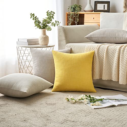 MIULEE Pack of 2 Decorative Linen Burlap Textured Pillow Covers Farmhouse Boho Accent Pillowcases Spring Home Decor for Couch Sofa Bedroom Living Room 18x18 Inch Yellow - color: Yellow, size: 18" x 18" (Pack of 2)