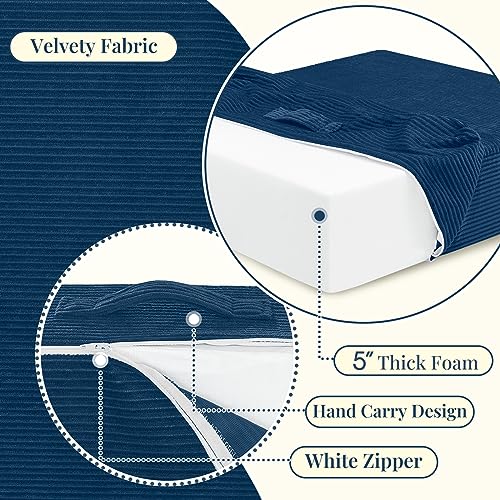 Wellsin Solid Square Floor Pillows for Adults Kids - Large Meditation Floor Pillow Seating Cushion with Thick Foam & Washable Velvet Cover, 2 Pack, 22x22x5 Inch, Dark Blue - color: Navy Blue, size: 2 Pack (22"x22")