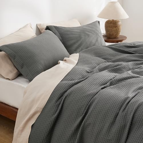 Bedsure Textured Duvet Cover Queen Size, Soft & Breathable Comforter Cover for All Season, 3 Pieces Wrinkle-Resistant Zipper Bedding with 8 Corner Ties, Dark Grey - color: 10 - Dark Grey (No Comforter), size: Queen (90" X 90")