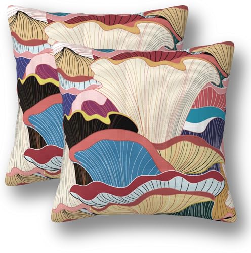Mushrooms Pillow Covers 18 x 18 Set of 2 Vintage Mushroom Linen Throw Pillow Cover Colorful Decorative Pillowcases Farmhouse Home Decor for Couch Bed Sofa Outdoor, Churent-P0327-PC005 - color: Mushrooms