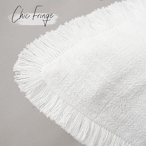 Foindtower Decorative Linen Fringe Throw Pillow Covers Cozy Boho Farmhouse Cushion Cover with Tassels Soft Accent Pillowcase for Chair Sofa Bed Living Room Home Decor, 16×16 Inch, 1PC, Cream White - color: Cream White, size: 16" x 16" (Pack of 1)