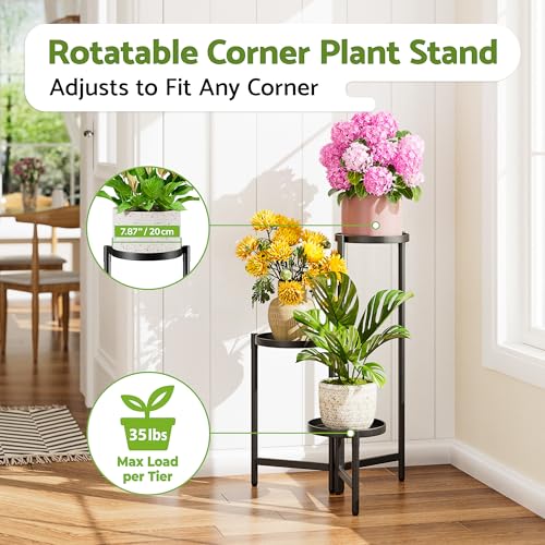 3 Tier Large Plant Stand Indoor with 7.9 Inch Wide Tray, Tiered Corner Metal Outdoor Flower Holder Stand, Folding Tall Rack for Display Shelf for Patio Porch Balcony - BlackDisk - color: BlackDisk, size: 3-tiers