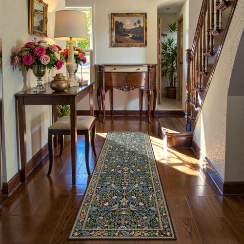 Morebes Floral Kitchen Runner Rug 2x6 Non Slip Washable Boho Botanical Hallway Runner, Ultra-Thin Stain-Resistant Soft Carpet for Bathroom, Entryway, Laundry Room (6ft, Navy Blue) - color: Navy Blue, size: 2' x 6' (Rectangular)