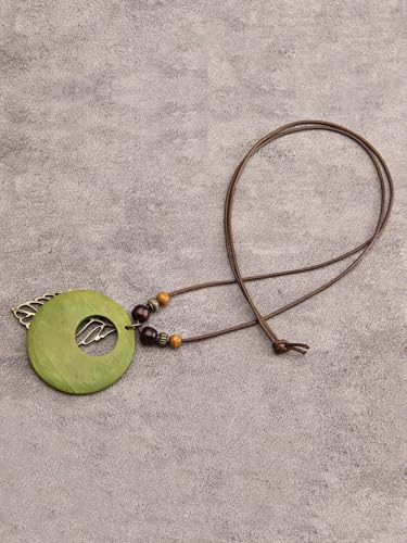 Leather Necklace for Women Long Boho Pendant Hippie Choker Necklace Bohemian Layered Leather Rope Wooden Jewelry Gifts - style: Leather Leaf Necklace