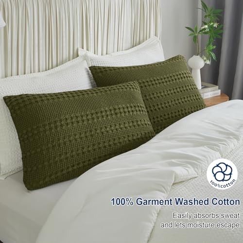 PHF 100% Cotton Waffle Pillow Shams Standard Size, 2 Pack 20" x 26" Soft Skin-Friendly Pillowcases, No Filling, Aesthetic Woven and Breathable Waffle Weave Pillow Case Covers for Bed, Capulet Olive - color: Capulet Olive, size: 26" x 20" (Pack of 2)