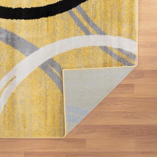 Rugshop Wavy Circles Design Accent Rug, Carpet with Jute Backing for Entryway, Kitchen, or Office, Yellow, 2' x 3' - color: Yellow, size: 2' x 3' (Rectangular)