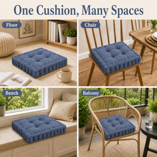 ChezMax Floor Pillow & Cushion, Large Meditation Chair Cushions, Thick Square Seat Pad, Soft Velvet Tufted Seating Pouf for Indoor/Outdoor Yoga Bench Rocking Chair Room Tatami Sofa, Navy Blue 18"x18" - color: Navy Blue M