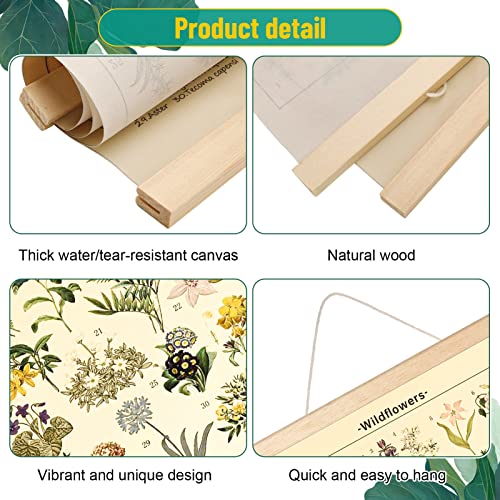 Chenkaiyang 2 Pcs Vintage Hanging Poster,Flowers Wall Hanging Botanical Rustic Retro Wall Art Prints Flower Chart Posterfor Living Room Decor,12.7 X 21.6 Inch - color: flowers