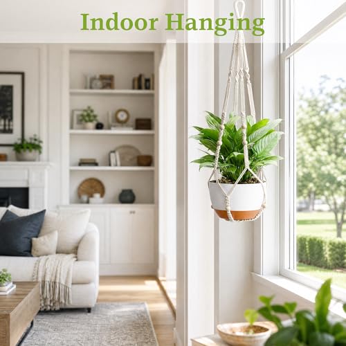 Macrame Plant Hanger - Fits 4-13 Inch Pots, Hanging Planter Holder for Indoor Outdoor, Cotton Rope Boho Home Decor, 35 Inch, Set of 2, Ivory - color: Ivory, size: 35+35in