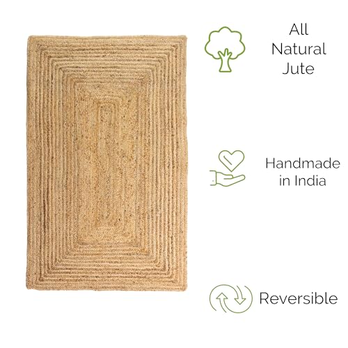 Super Area Rugs Farmhouse Jute Braided Rug - Reversible Natural Fiber- Eco Friendly Rug for Living Room - Kitchen - Dining Room Hand Woven, Natural, Rectangle 5' X 7' - color: Natural, size: 5' x 7' (Rectangular)