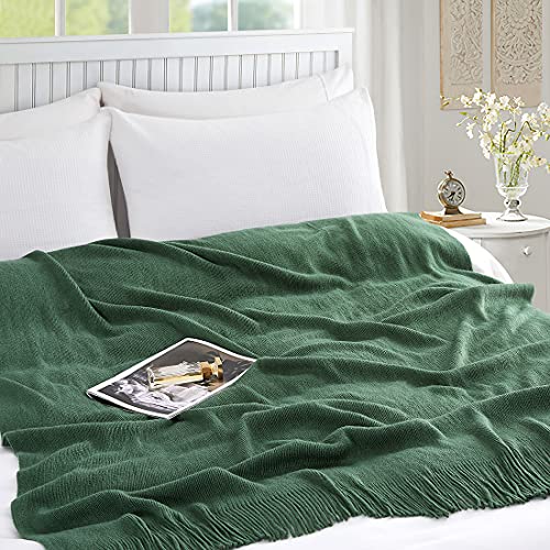 Homiest Decorative Knitted Throw Blanket with Fringe Soft & Cozy Tassel Blanket for Couch Sofa Bed (Dark Green, 50x60) - color: Dark Green, size: 50" x 60"