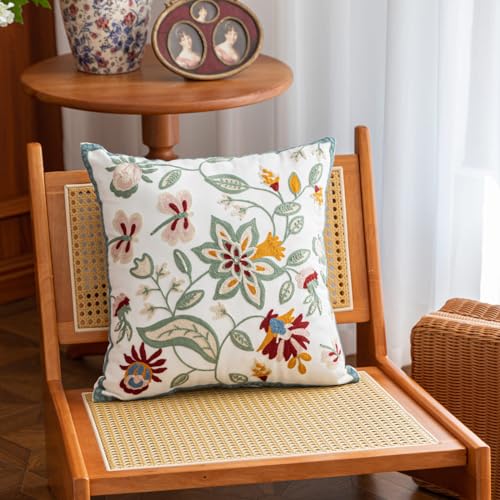 YIcabinet Pack of 2 Throw Pillow Covers,Plants Embroidered Pillow Case Soft Decorative Pillowcases for Home Sofa Couch 18x18 Inch - color: White07