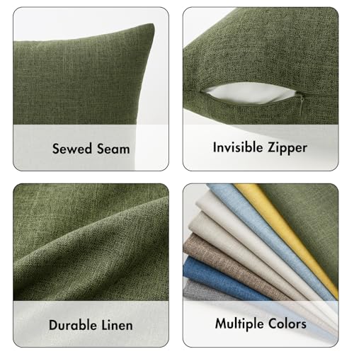 MIULEE Pack of 2 Decorative Linen Burlap Pillow Covers Spring Farmhouse Boho Accent Pillowcases for Sofa Car Couch Bedroom Living Room Decor 18x18 Inch Dark Olive Green - color: Dark Olive Green, size: 18" x 18" (Pack of 2)