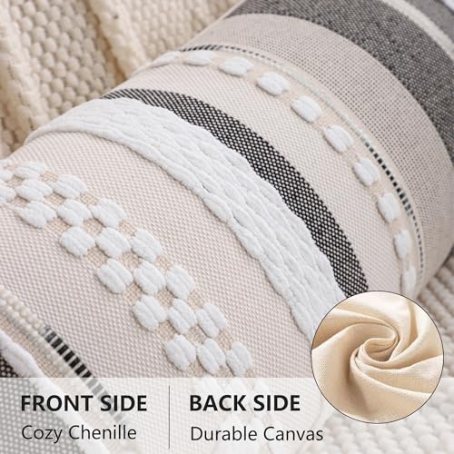 14 x 36 Pillow Cover Boho Lumbar Throw Pillow Cover Body Lumbar Decorative Pillow Case Accent Chenille Striped Pillowcase Farmhouse Cushion Case for Home Decor White (1 Piece) - color: White Stripe, size: 36" x 14" (Pack of 1)