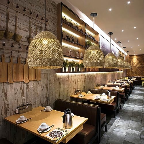 Rattan Pendant Light 13.77" Rustic Hand-Woven Wicker Hanging Light 1-Light Water Plants Rattan Chandelier for Dining Living Bedroom Kitchen Farmhouse - color: Natural Oval Rattan, size: 13.77" 1-Light