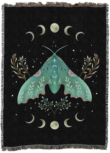 Pure Country Weavers Luna and Moth by Episodic Drawing - Gift Tapestry Throw Blanket Woven from Cotton - Made in The USA (60X80) - color: Luna and Moth, size: 60x80