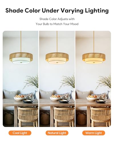 VONLUCE 17.7" Boho Rattan Chandelier, 4-Light Drum Chandelier with 2-Tier Woven Rattan Ceiling Light for Dining Room Bedroom Living Room with E26 Sockets, Gold Finish, ETL Certified - color: Gold, size: 18inch