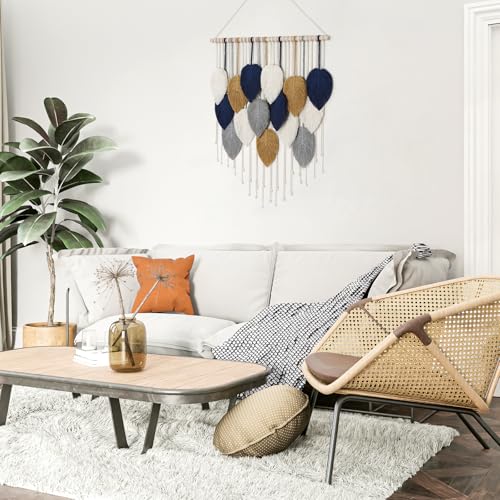 Alynsehom Macrame Wall Hanging, Boho Handmade Woven Leaf Tapestry, Chic Wall Art Decor for Bedroom Living room Nursery Apartment Ornament (23.6" W x 29.5" L) - color: Dark Blue-23.6"W x 29.5"L