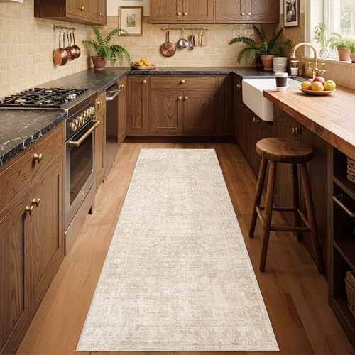 Homemate Washable Rug 2x6 Area Rugs - Vintage Faux Wool Rugs for Living Room Bedroom Dining Room - Non Slip Foldable Carpet Indoor Area Rug for Home Decor（2'x6', Beige - color: Beige, size: 2x6 ft
