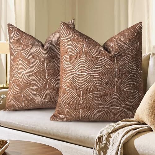 AELS Boho Decorative Textured Throw Pillow Covers 26x26, Modern Mid Century Rainbow Tufted Pillow Case, Farmhouse Rustic Geometric Woven Cushion Case for Bed Couch Sofa, Burnt Orange - color: Burnt Orange, size: 26" x 26" (Pack of 2)