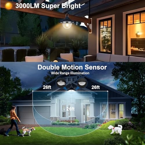 Auzev Solar Shed Light Indoor Outdoor Pendant Lights Solar Powered with 2 Motion Sensor, Waterproof Solar Hanging Lamp for Porch, Inside Home, Farmhouse, Gazebo, Chicken Coop, Daytime Available - color: Black 1Pack