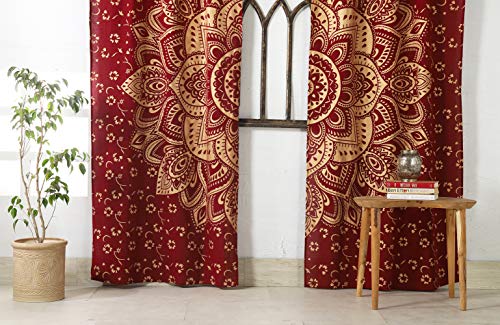 Popular Handicrafts Indian Hippie Bohemian Beautiful Ombre Maroon Color Mandala Curtain Panels Gold - color: Maroon Gold, size: 38"W x 83"L (Pack of 2)