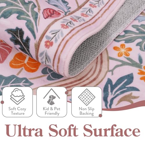 Moynesa Floral Pink Washable Rug, 2x3 Boho Bathroom Rugs Non Slip Soft Bedroom Accent Mat Ultra Thin Flower Small Indoor Door Mat for Entryway Kitchen Bedside, Pink - color: Pink, size: 2' x 3' (Rectangular)